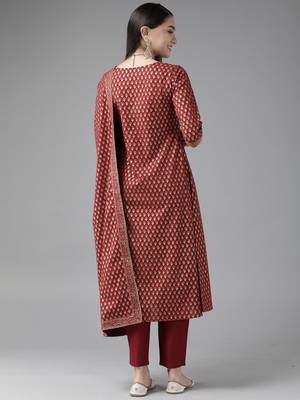 Indo Era Maroon Printed Straight Kurta Trouser With Dupatta Set 2
