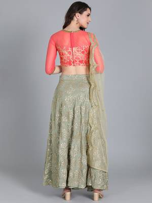 EthnoVogue Made To Measure Red N Grey Embroidered Skirt Set 2
