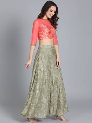 EthnoVogue Made To Measure Red N Grey Embroidered Skirt Set 1