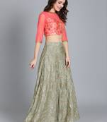 EthnoVogue Made To Measure Red N Grey Embroidered Skirt Set