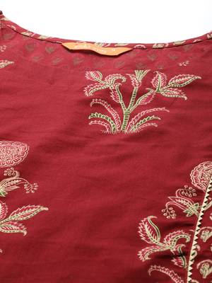 Indo Era Maroon Printed Straight Kurta Trouser With Dupatta Set 5