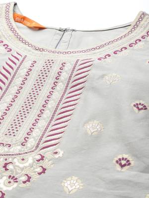 Indo Era Grey Woven Straight Kurta Palazzo With Dupatta Set 5