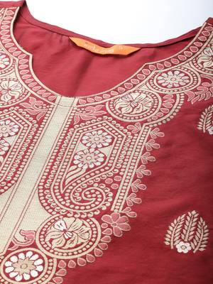 Indo Era Maroon Woven Straight Kurta Palazzo With Dupatta Set 5