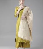 Indo Era Olive Embroidered Straight Kurta Palazzo With Dupatta Set