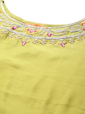 Indo Era Olive Embroidered Straight Kurta Palazzo With Dupatta Set 5