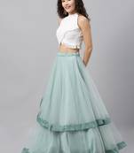 EthnoVogue Made To Measure White N Wasabi Green Halter Neck Lehenga Set
