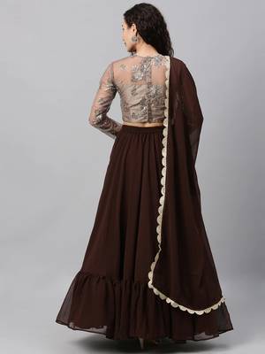 EthnoVogue Made To Measure Grey Embroidered Net Lehenga Set 2