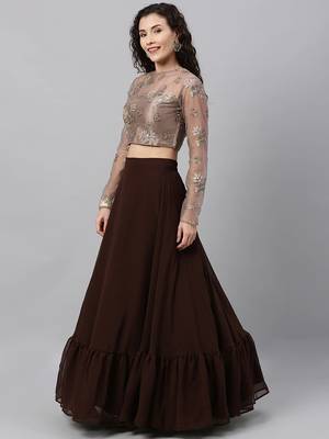 EthnoVogue Made To Measure Grey Embroidered Net Lehenga Set 1