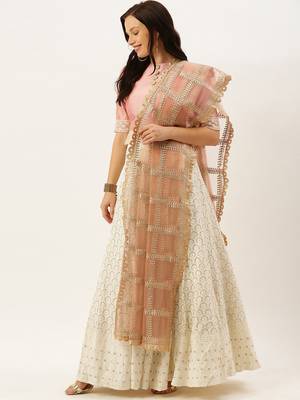 EthnoVogue Made To Measure Pink N Off White Embroidered Kali Lehenga Set 2