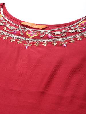 Indo Era Red Embroidered Straight Kurta Palazzo With Dupatta Set 5