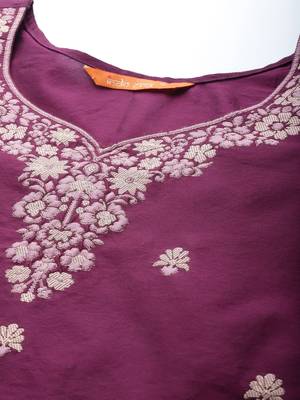 Indo Era Wine Woven Straight Kurta Palazzo With Dupatta Set 5