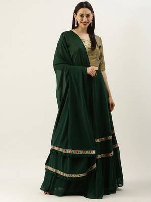 EthnoVogue Made To Measure Green N Brown Sequins Tired Lehenga Set 1
