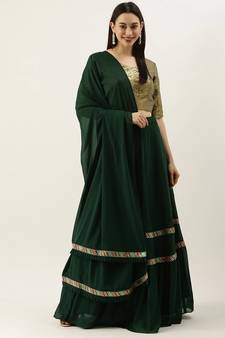 EthnoVogue Made To Measure Green N Brown Sequins Tired Lehenga Set