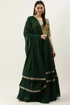 EthnoVogue Made To Measure Green N Brown Sequins Tired Lehenga Set