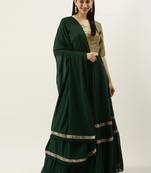 EthnoVogue Made To Measure Green N Brown Sequins Tired Lehenga Set
