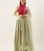 EthnoVogue Made To Measure Pink N Green Box Pleat Lehenga Set