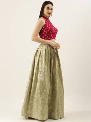 EthnoVogue Made To Measure Pink N Green Box Pleat Lehenga Set 2