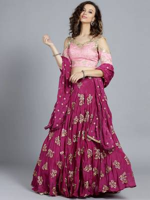 EthnoVogue Made To Measure Pink Gota Patti Net Cold Shoulder Umbrella Lehenga Set 1