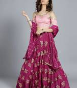 EthnoVogue Made To Measure Pink Gota Patti Net Cold Shoulder Umbrella Lehenga Set
