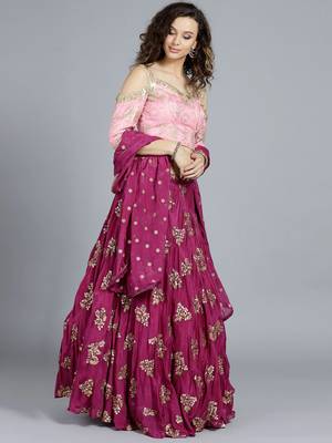 EthnoVogue Made To Measure Pink Gota Patti Net Cold Shoulder Umbrella Lehenga Set 2