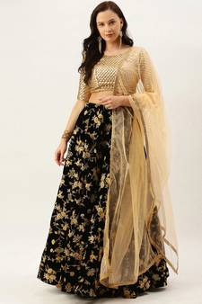 EthnoVogue Made To Measure Black Velvet Lehenga Set