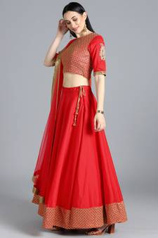EthnoVogue Made To Measure Red Embroidered lehenga Set
