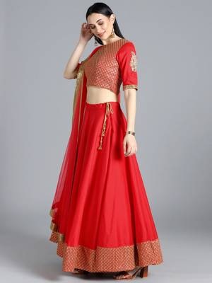 EthnoVogue Made To Measure Red Embroidered lehenga Set 2