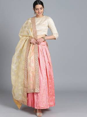 EthnoVogue Made To Measure Pink N Off White Lehenga Set 1