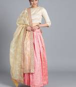 EthnoVogue Made To Measure Pink N Off White Lehenga Set