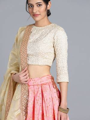EthnoVogue Made To Measure Pink N Off White Lehenga Set 2