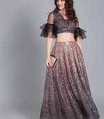 EthnoVogue Made To Measure Embroidered Ombre Black Crop Top N Skirt