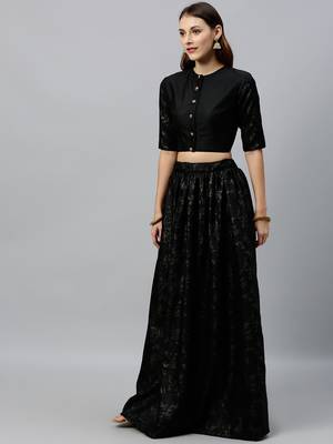 EthnoVogue Made To Measure Black Printed Skirt Set 1