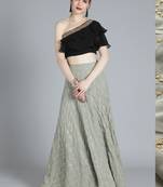 EthnoVogue Made To Measure Grey Embroidered N Black Crop Top N Skirt