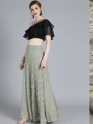 EthnoVogue Made To Measure Grey Embroidered N Black Crop Top N Skirt 2