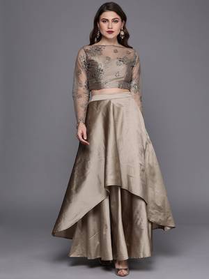 EthnoVogue Made To Measure Grey Embroidered Crop Top N Skirt Set 1