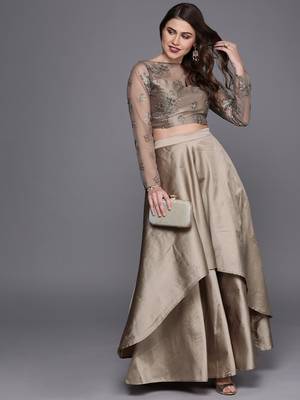 EthnoVogue Made To Measure Grey Embroidered Crop Top N Skirt Set 2