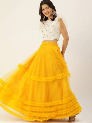 EthnoVogue Made To Measure Yellow N White Embroidered Skirt Set 2