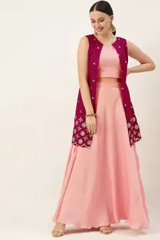 EthnoVogue Made To Measure Pink Embroidered Indowestern Set