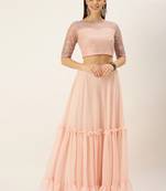 EthnoVogue Made To Measure Pink N Peach Embroidered Crop Top N Skirt