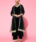 Indo Era Green Solid Straight Kurta Palazzo With Dupatta Set