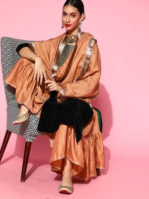 Indo Era Green Velvet Embroidered Straight Kurta Sharara With Dupatta Set 1