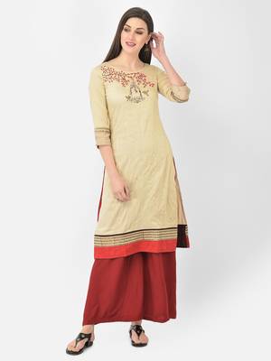 Span Beige Embroidered Straight Kurta 1