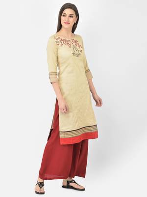 Span Beige Embroidered Straight Kurta 2