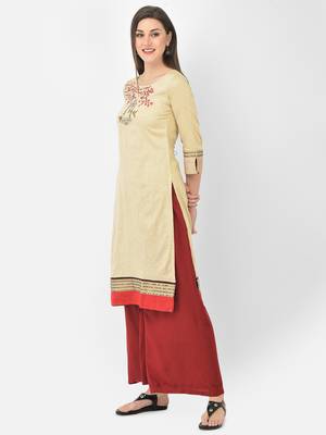 Span Beige Embroidered Straight Kurta 3