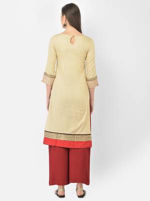 Span Beige Embroidered Straight Kurta 4