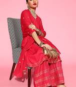Indo Era Pink Solid A-line Kurta Sharara With Dupatta Set