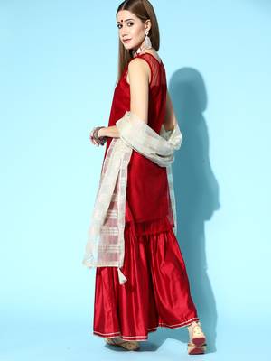 Indo Era Red Solid Straight Kurta Sharara With Dupatta Set 2