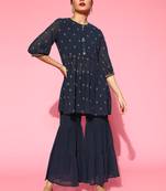 Indo Era Grey Printed A-line Kurta With Sharara Set
