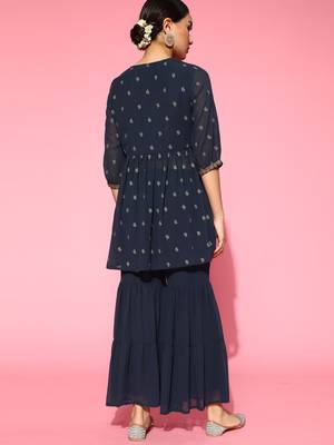 Indo Era Grey Printed A-line Kurta With Sharara Set 2