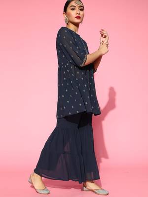 Indo Era Grey Printed A-line Kurta With Sharara Set 3